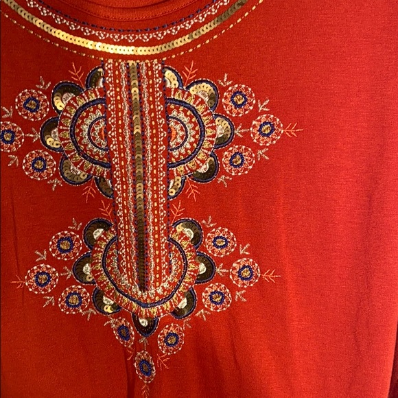 Chico 0 tunic boho design sequins tomato red  LS - Picture 4 of 7